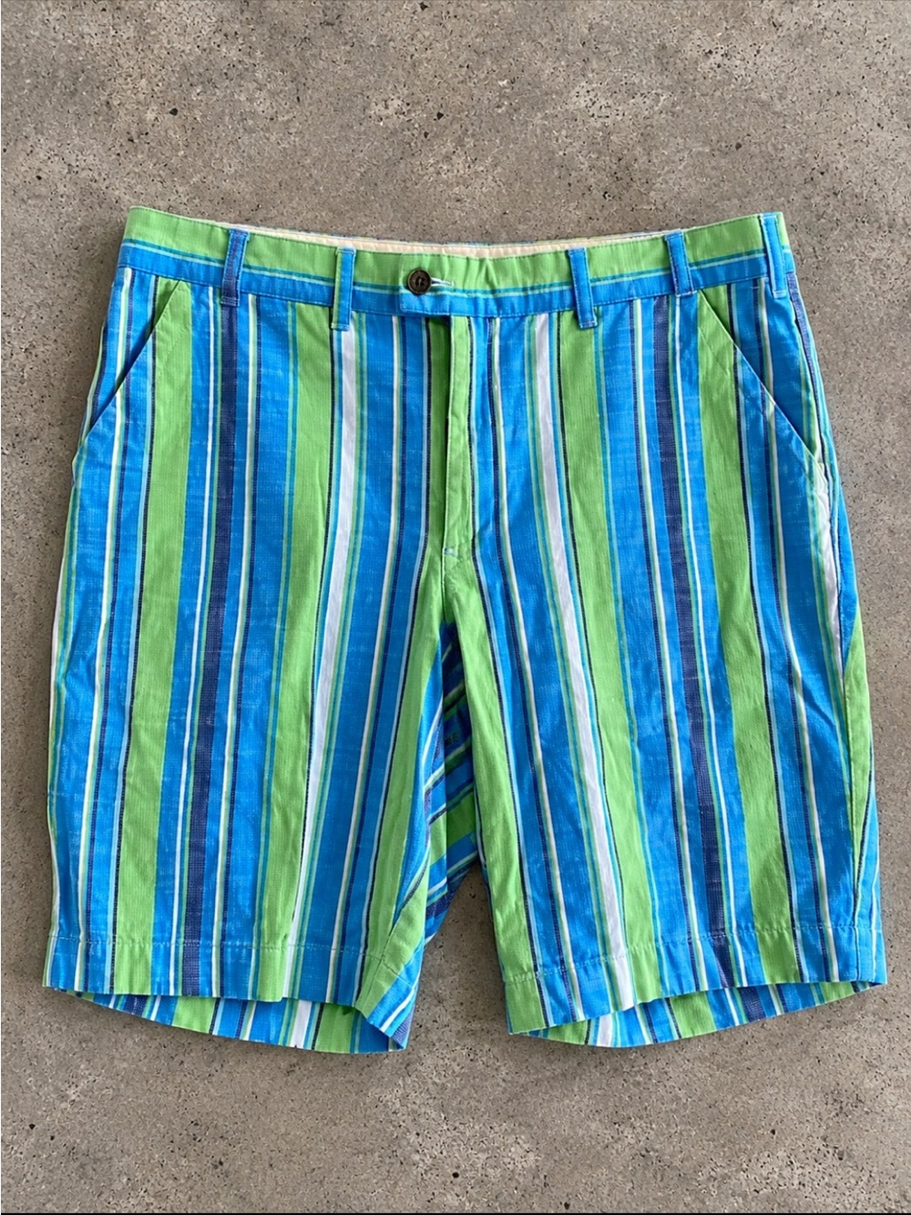 Loudmouth Golf Men’s Striped Shorts Blue Green Cotton Stretch Size 38